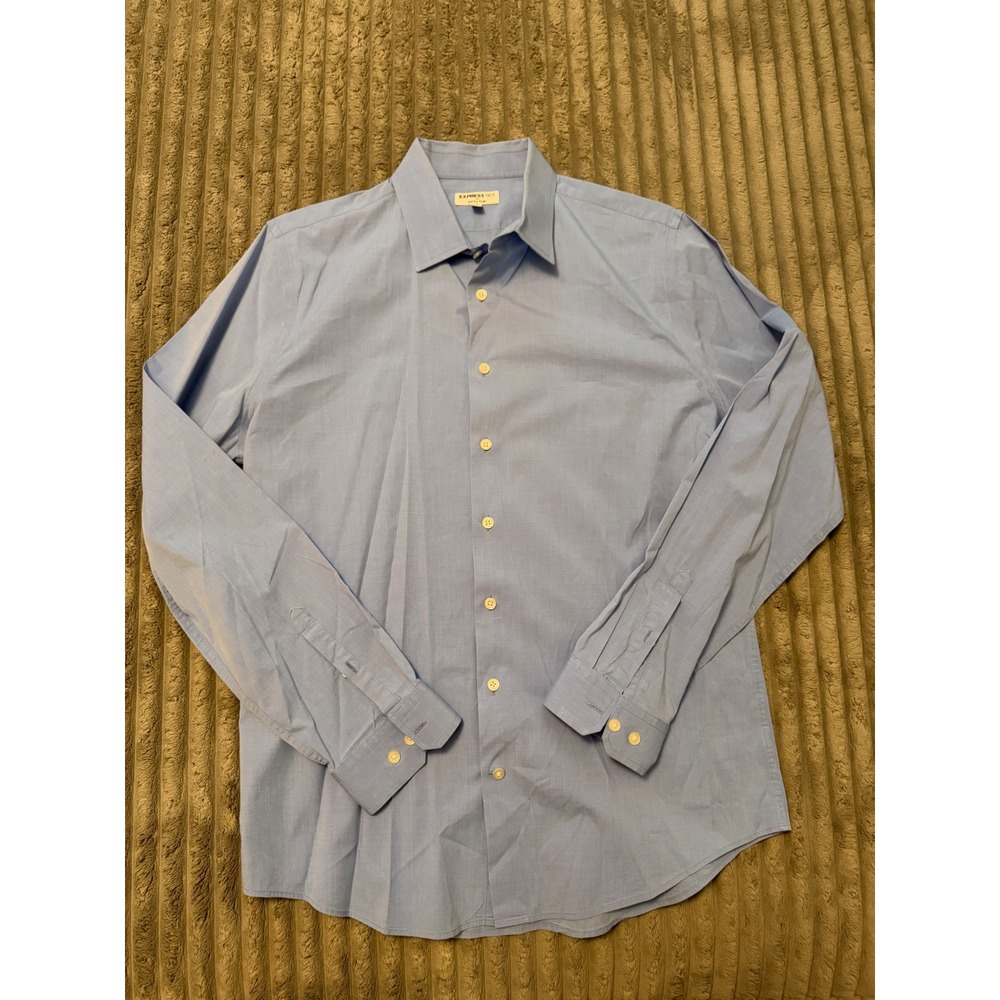 Express 1MX Extra Slim Fit Light Blue Long Sleeve Button Down Dress Shirt Large